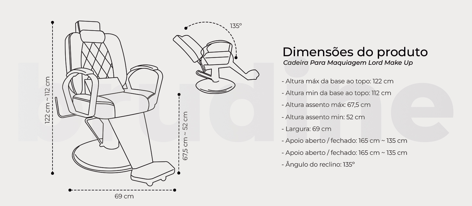 Dimensões do Produto Cadeira De Maquiagem Lord Make Up